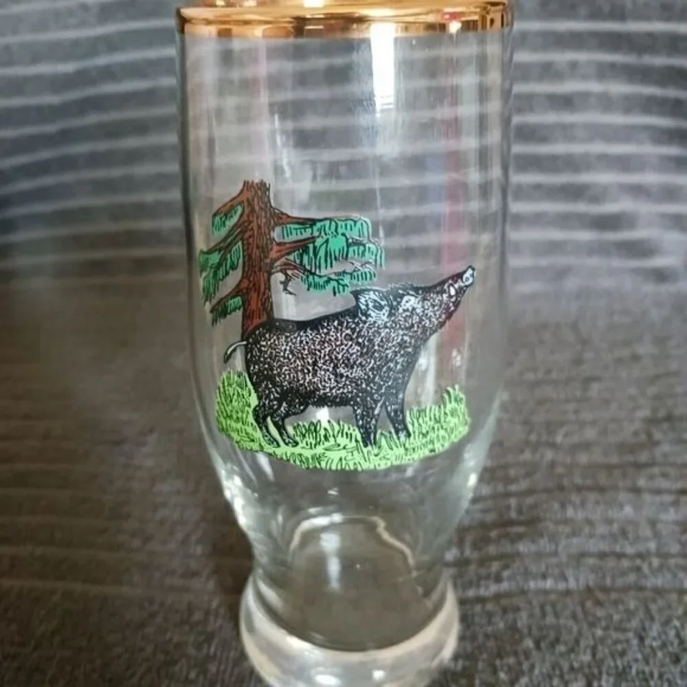 Vintage set of 6 beer glasses hunter motifs